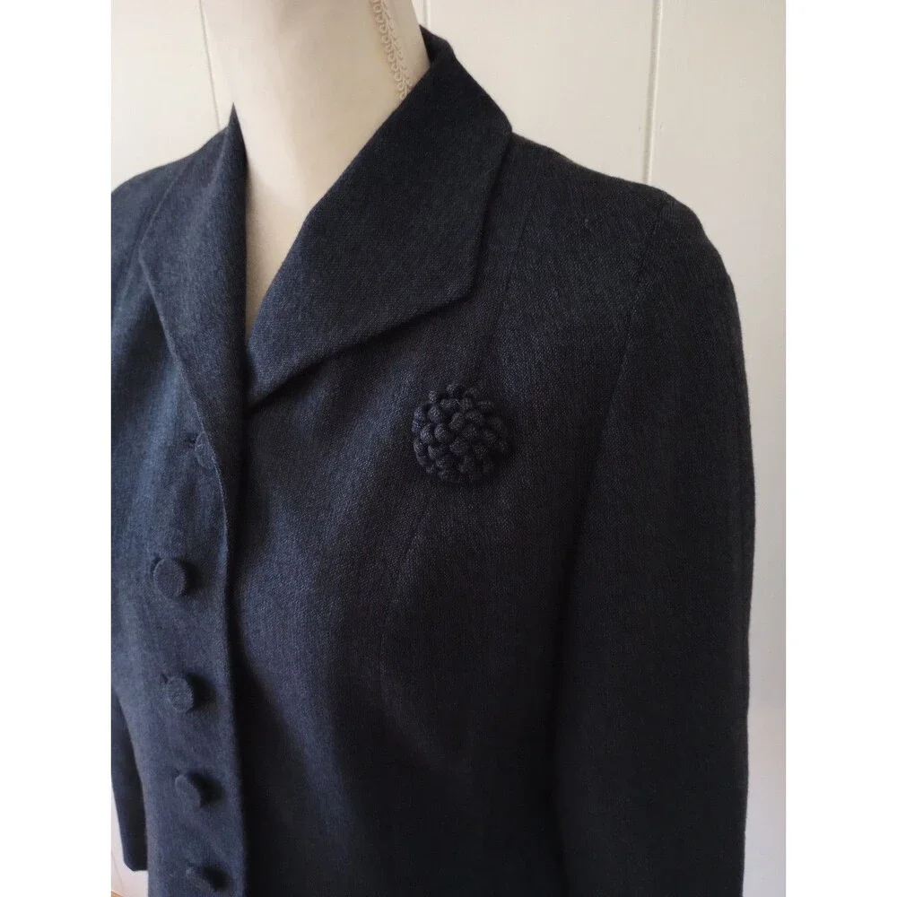 Vintage Hahne & Co Wool Blazer Jacket Women's Small Navy Blue Button Front 1950s - Picture 3 of 12